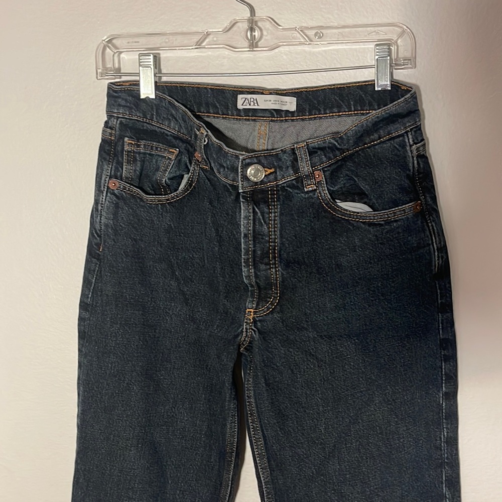 Dark wash Zara denim, low, waisted flare pants